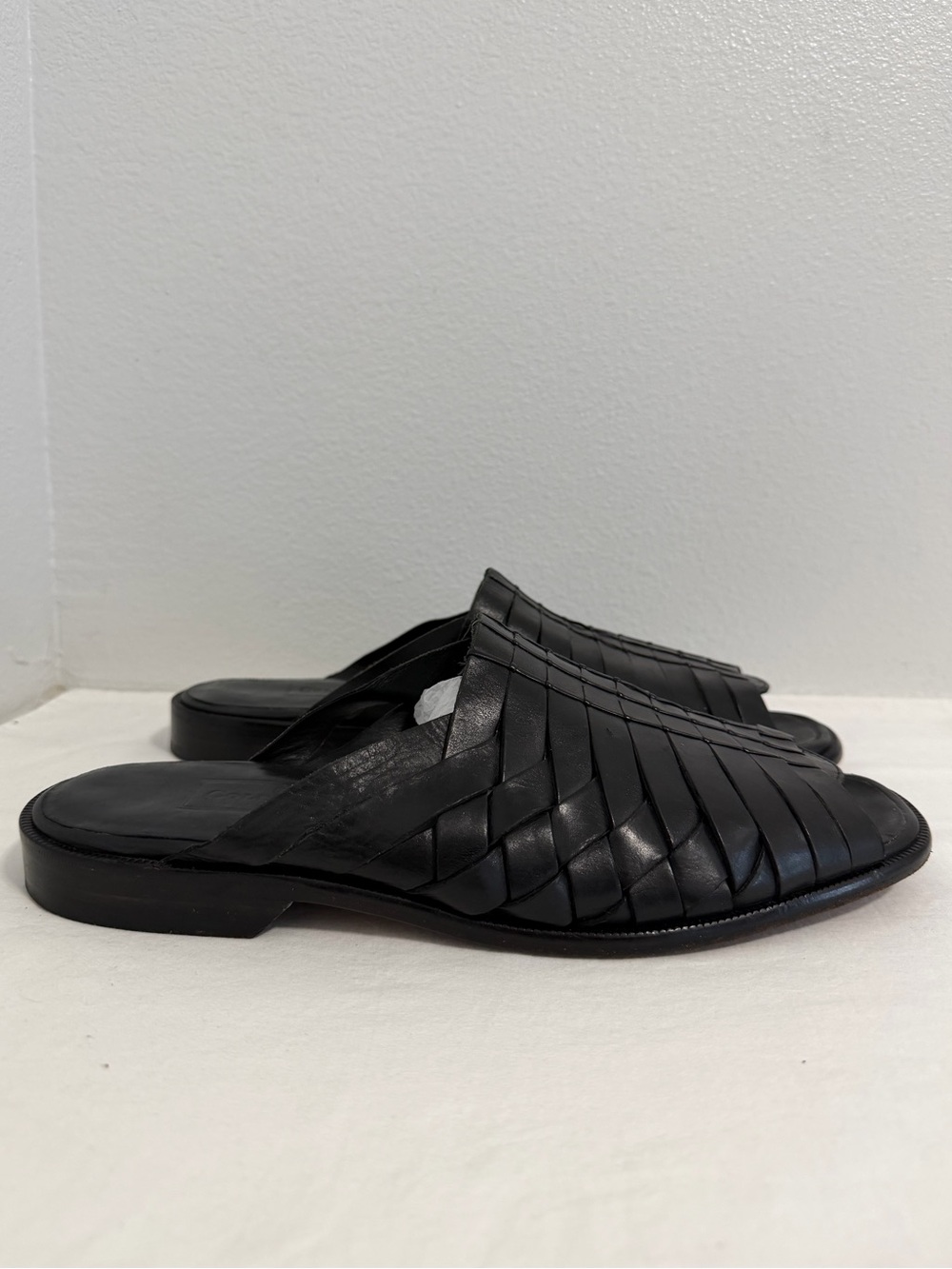 Cole Haan Resort Sandals Men's 11 D Black Leather Woven Slip On made in India - Picture 3 of 10